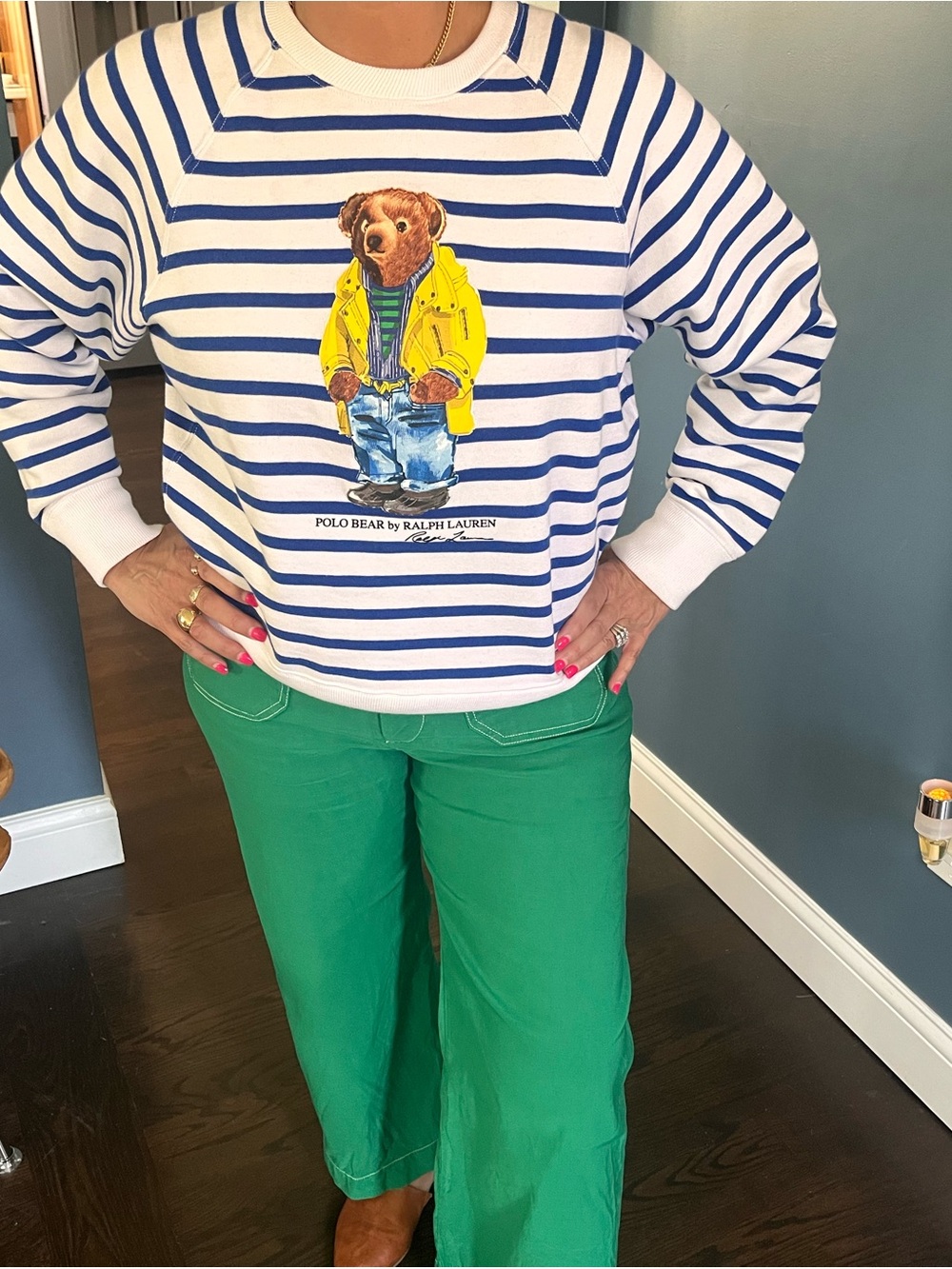 Ralph Lauren Blue & White Striped women’s preppy Sweatshirt with Bear Graphic - Picture 6 of 6